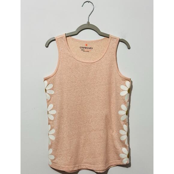 Crewcuts Girls Tank Top L 10-11 Cotton Blend Peach Crew Neck Flowers Lightweight - Picture 1 of 5